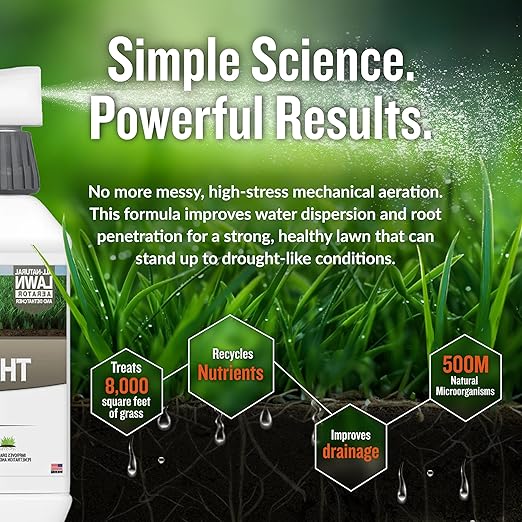 Turf Titan Thatch Buster ? Natural Lawn Aerator and Grass Dethatcher ? Probiotic Solution for Improved Lawn Drainage, Soil Health, and Strength (32oz)