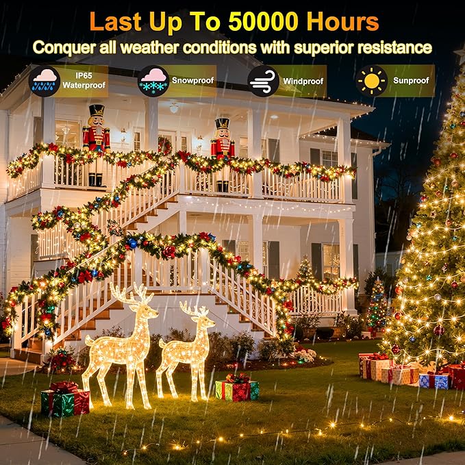 350LED 90FT Christmas Lights Indoor Outdoor, 12 Modes Warm White Outdoor String Lights with Timer & Dimmable, Green Wire Christmas String Lights for Indoor Tree Patio Yard Fence Bedroom Wedding Garden