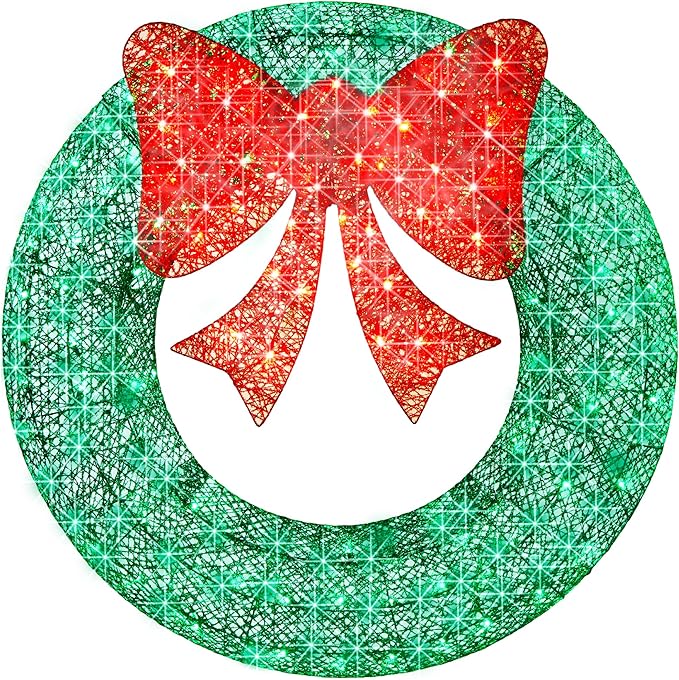 Best Choice Products 36in Pre-Lit Outdoor Christmas Wreath Decoration, LED Metal Holiday Decor for Home w/ 120 Lights, Bow - Green/Red