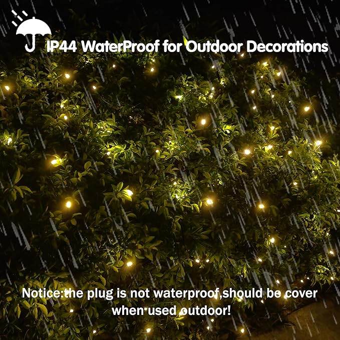 100 LED Christmas Lights 5 ftx5ft Christmas Net Lights Outdoor Indoor Mesh Christmas Decorations Lights string,Perfect for Bushes or Trees, Green Wire（Warm White）