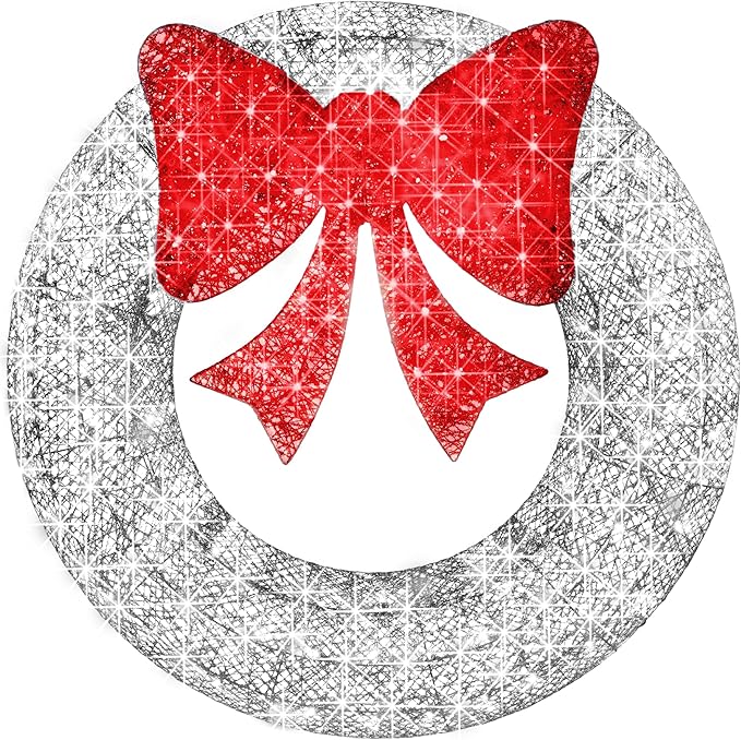 Best Choice Products 30in Pre-Lit Outdoor Christmas Wreath Decoration, LED Metal Holiday Decor for Home w/ 100 Lights, Bow - Silver/Red