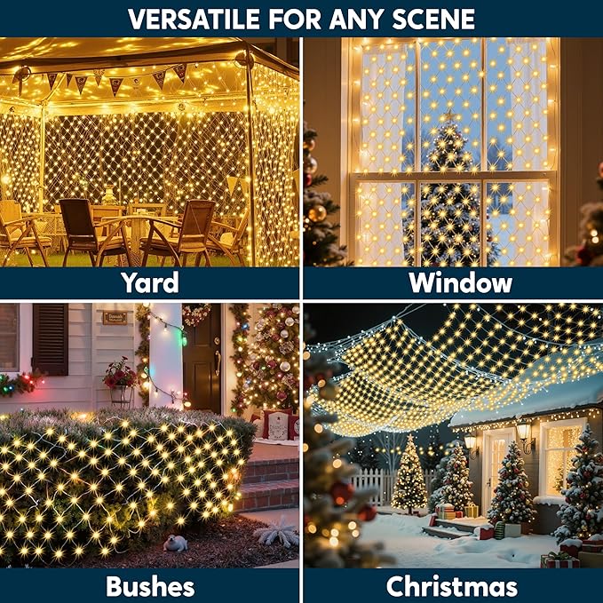 JOYIN 360 LED Christmas Net Lights, 6.5X 16.4FT Christmas Mesh Lights with 8 Modes, Connectable, Waterproof for Bushes Trees Yard Indoor Outdoor Xmas Decorations (Warm White)