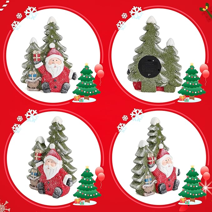 Santa Claus Statues Christmas Decorations Indoor -Christmas Santa Claus Tree Statue Figurines with Lights for Holiday Decor,Xmas Decorations for Table Fireplace Mantle,Winter Xmas Gifts with Timer