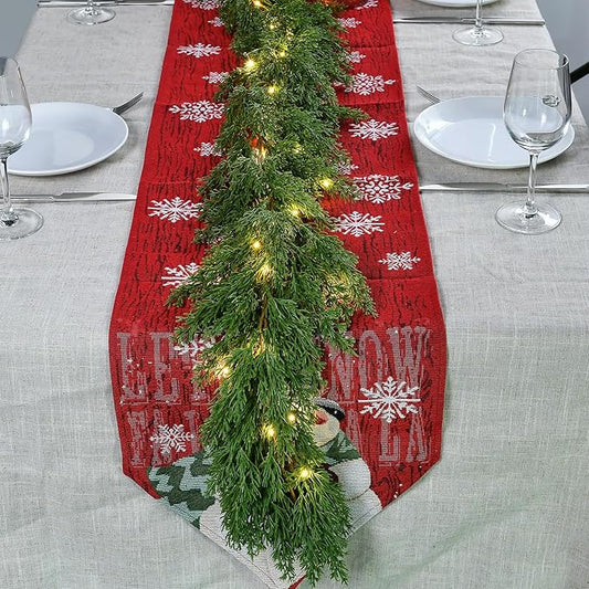 1PCS 6.2FT Christmas Garland with Lights, Real Touch Cedar Garland Artificial Realistic Thick & Lush Greenery, Soft Artificial Pine Garland for Mantle Fireplace Table Wall Indoor Christmas Decorations