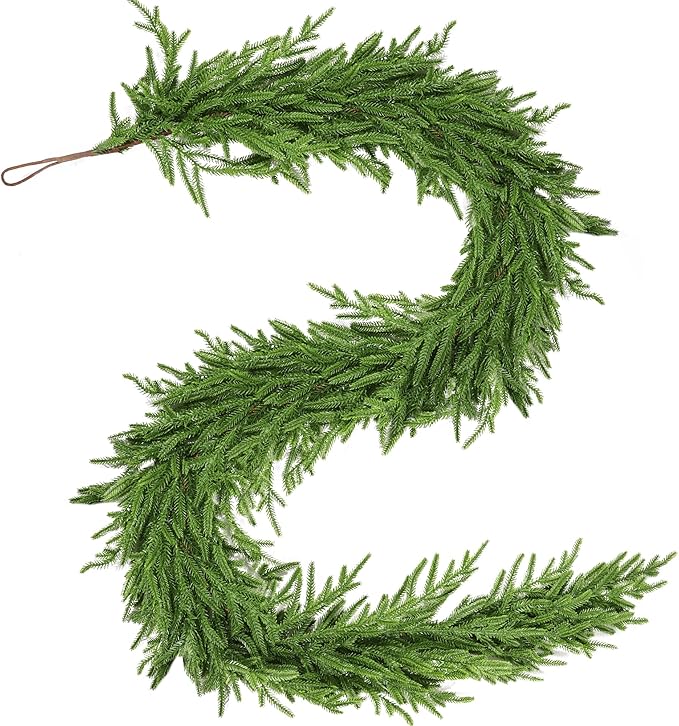 6 FT Christmas Norfolk Pine Garland Real Touch Artificial Faux Greenery Pine Christmas Garland Decorations for Home Mantle Table Stairs Door Fireplace Indoor Outdoor Xmas Holiday Decor