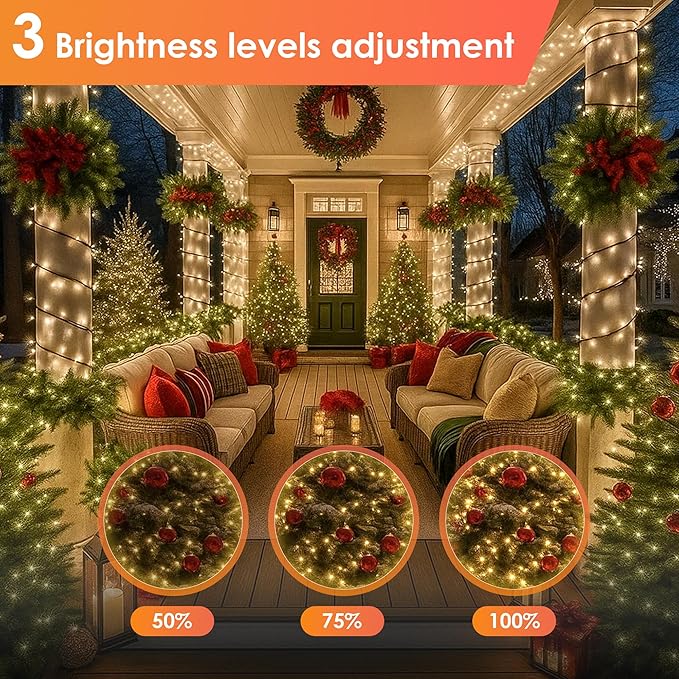 Christmas Lights 1200 LED 394 FT, IP67 Waterproof Christmas Tree Lights with 8 Modes, Outdoor String Lights with Timers & Memory Function, Xmas Light for Holiday Decor (Warm White)