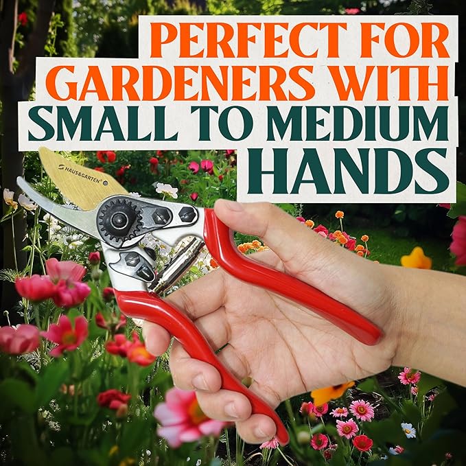 Haus & Garten PrecisionPRO 8 Titanium Pruning Shears - Heavy Duty Professional Bypass Pruner - Use As Rose Clippers, Premium Gardening Secateurs, Garden Scissors, Handheld Yard, Tree, & Plant Tool