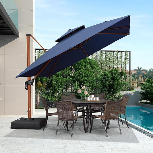 PURPLE LEAF 10' X 10' Double Top Deluxe Square Patio Umbrella - Offset Hanging Cantilever Umbrellas in Spectrum Indigo