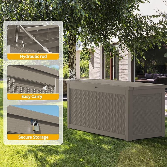 Mersco 320 Gallon Double-Wall Resin Deck Box - Lockable Waterproof Outdoor Storage Box, 1000lbs Capacity & Doubles as Seating for Patio Furniture - Garden Tools, Pool Accessories (Grey)