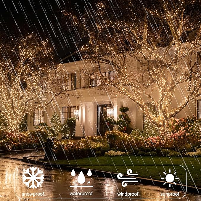 Christmas String Lights, 100 FT 300 LED String Lights Green Wire with Timer 8 Modes, Connectable Waterproof Decoration for Indoor Outdoor Xmas Trees Party Garden Wedding, Warm White