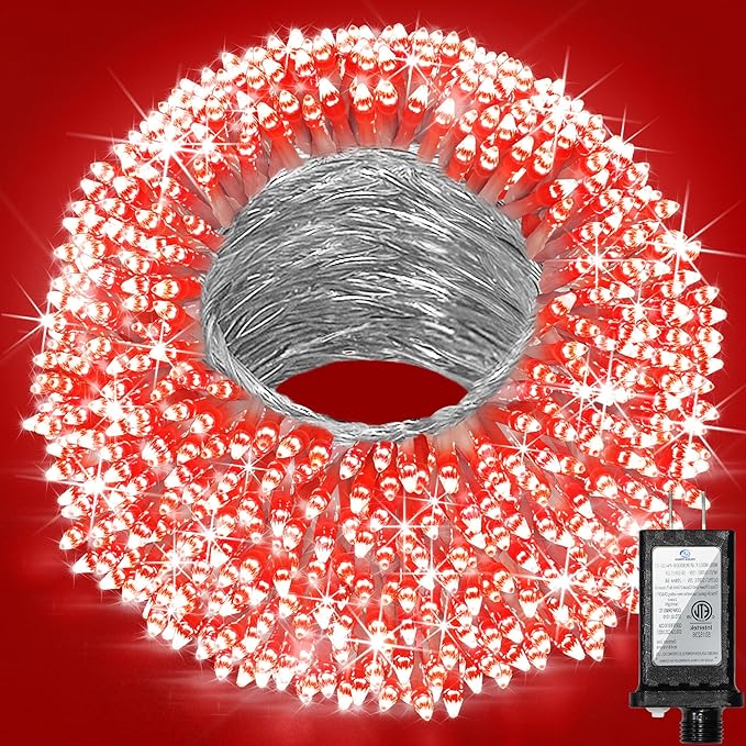 300 LED Outdoor Christmas Lights 75ft, 12 Lighting Modes Indoor String Lights Dimmable & Timer Memory, Outsite Waterproof Tree Lights for Xmas Room Garden Wedding Party Holiday Decorations Red