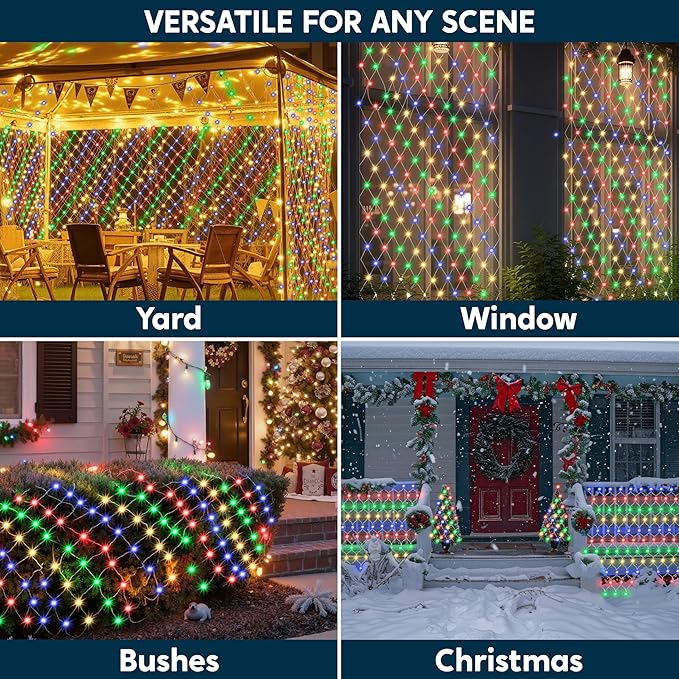 JOYIN 200 LED Christmas Net Lights, 6.5X 10FT Christmas Mesh Lights with 8 Modes, Connectable, Waterproof for Bushes Trees Yard Indoor Outdoor Xmas Decorations (Multicolor)