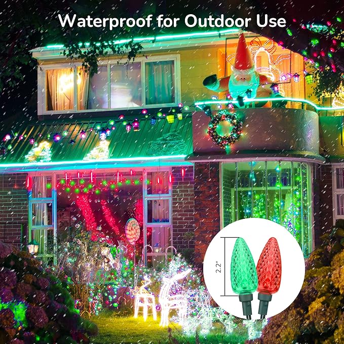 DEWENWILS C9 Christmas Lights Outdoor, 33.3ft 50LED Christmas Tree Lights, Waterproof, Big Christmas Lights, Extendable for Wedding Party Christmas Decoration, Green Wire, Red & Green, UL Listed