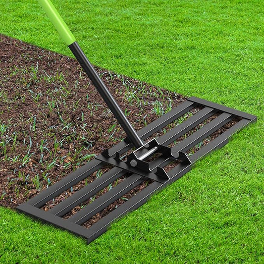 Seeutek Lawn Leveling Rake, 35” x 10” Lawn Leveler with 6.5FT Durable Handle Rakes for Lawns, 0-180° Adjustable Ground Leveler Tool for Yard, Level Soil Sand Dirt Surfaces