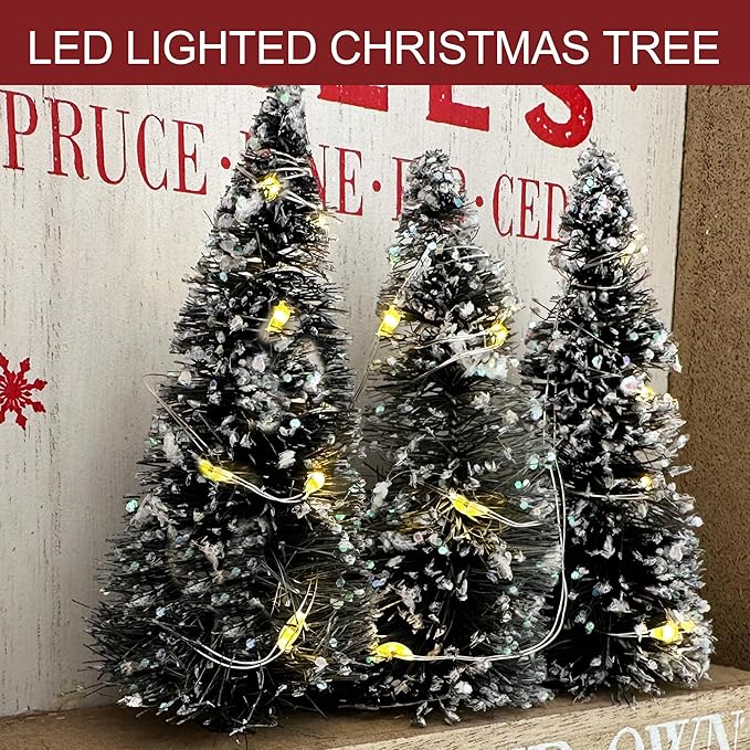 Christmas Decorations for Home Farmhouse LED Lighted Farm Fresh Christmas Tree Decor with Timer Wooden Table Winter Sign Winter Vintage Holiday Block Vintage Holiday Block Xmas Party Decor