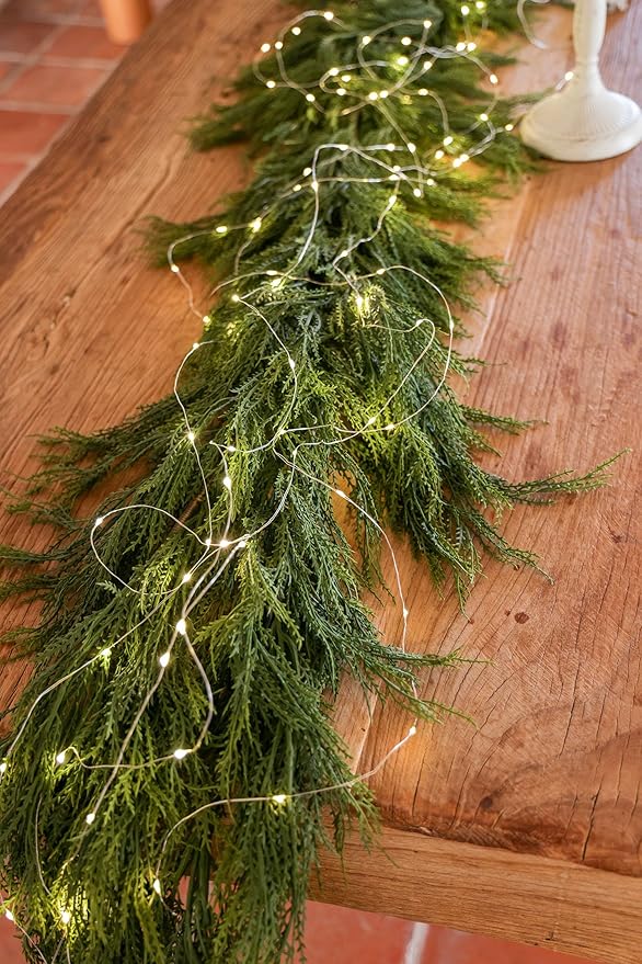 9ft Handmade Christmas Garland,Cedar Artificial Greenery with LED Lights,Seasonal Garland for Fireplace Indoor Outdoor Winter Holiday Decoration