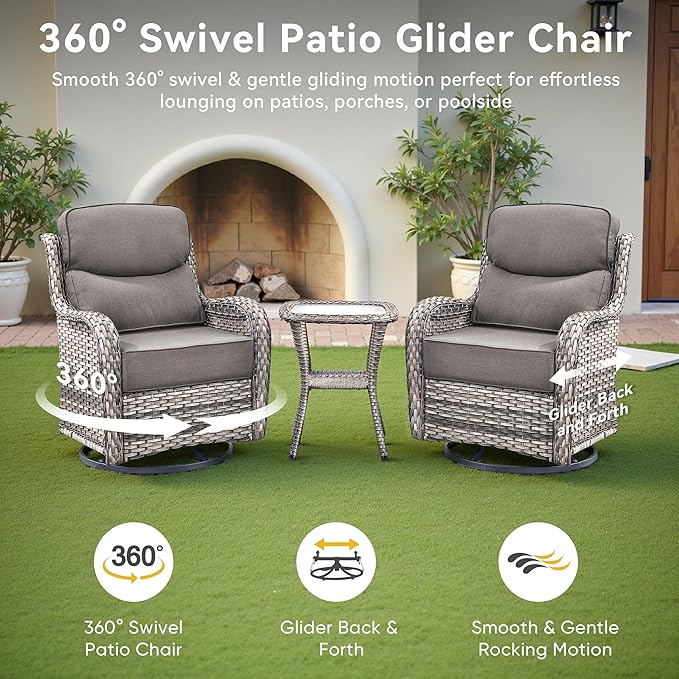 Luxury High Back Outdoor Furniture with 6-Inch Thick Cushions, Patio Furniture Set with Swivel Chairs, 7 PCS Wicker Conversation Set for Porch, Balcony, Deck and Yard