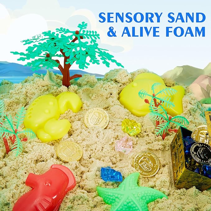 Ocean Sensory Table with Sands, Bin with Lid, Indoor Outdoor Use, Sand Art Kit for Boys and Girls, Toys for Toddlers Age 3-5, 17x11.5x10.2 Inches