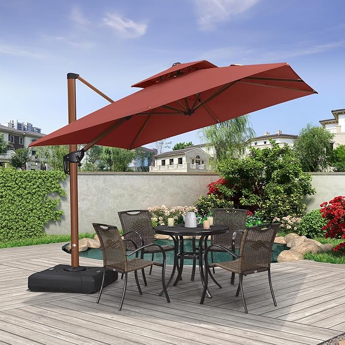 PURPLE LEAF 9ft Patio Umbrella Outdoor Square Umbrellas Large Cantilever Umbrella Windproof Offset Umbrellas Heavy Duty Sun Umbrella for Garden Deck Pool Patio, Brick Red