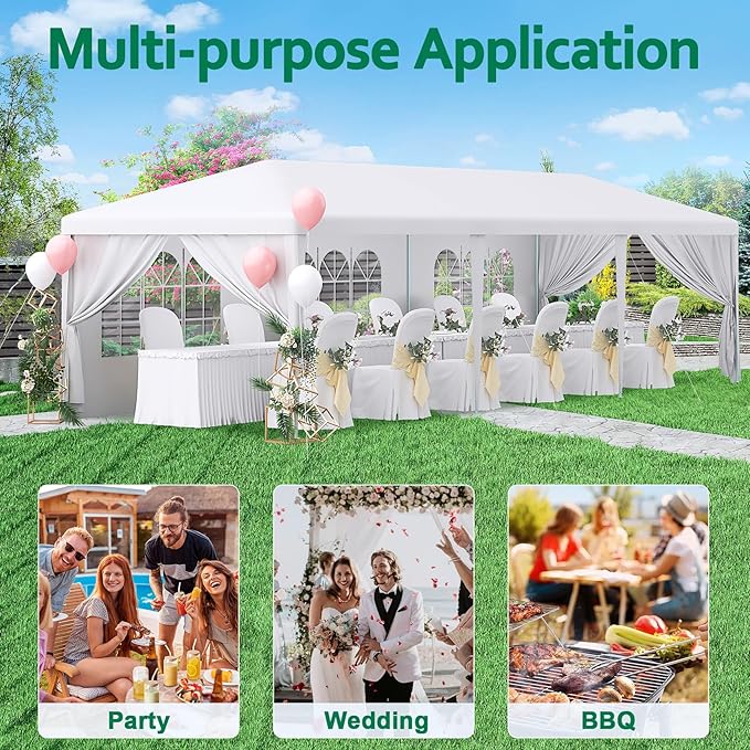2025 Upgraded 10x30 Party Tent, Outdoor Tents for Parties, Wedding, Birthday, Large Canopy Tent with 8 Sidewalls and Transparent Windows, White Event Gazebo Tents for Backyard, Garden, Patio