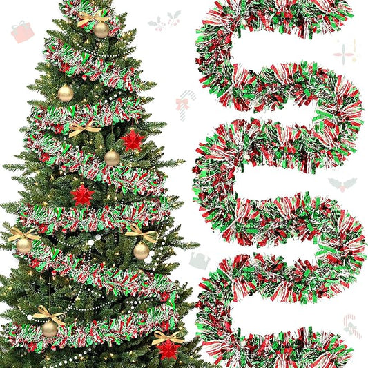 177 Feet Christmas Tinsel Garland Metallic Shiny Hanging Christmas Tree Tinsel Garland Ornaments for Indoor Outdoor Party Wedding Holiday(Red Green Silver)