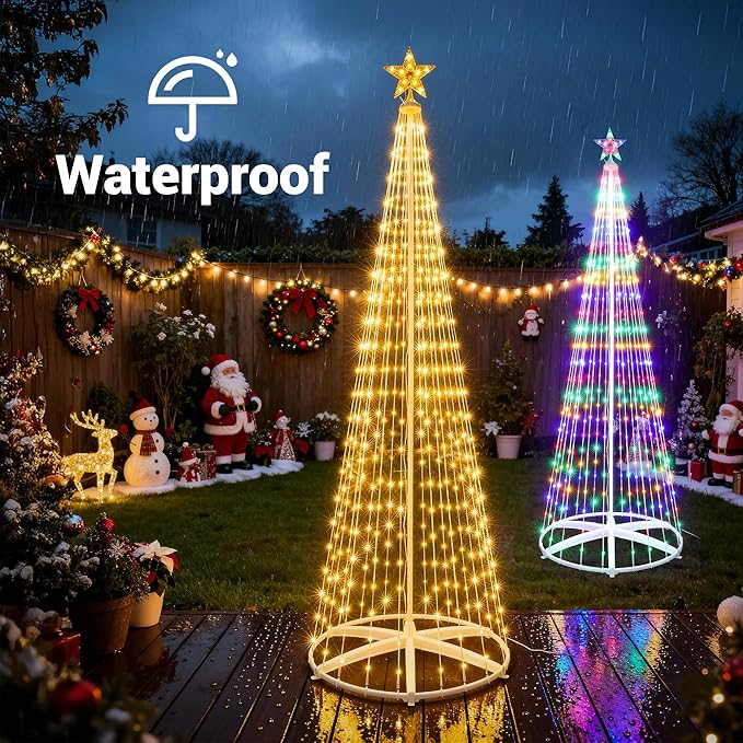 iBaycon Christmas Tree Star Lights, 8.2FT 406 LEDs Color Changing Artificial Lights with Remote Control Timer Outdoor Waterproof for Home Party Christmas Decorations (Warm White to Multicolor)
