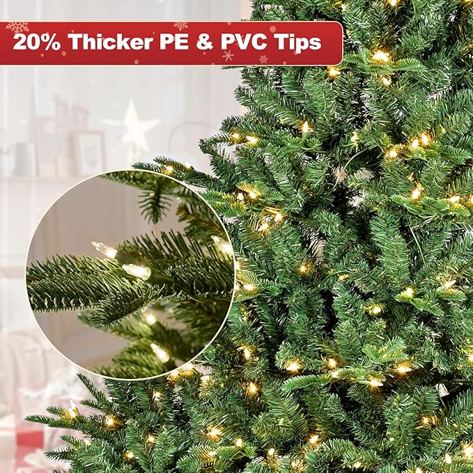 Pre-Lit Artificial Full Christmas Tree, Leheyhey 5 ft Christmas Tree with Lights - Halloween Tree, Artificial Hinged Xmas Tree for Holiday Party Office Home, 1122 PE&PVC Mixed Branch Tips, 350 Lights