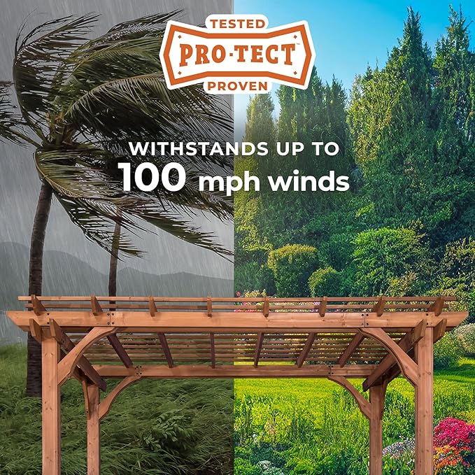 Backyard Discovery Beaumont 24' x 12' Traditional Cedar Wood Pergola Kit with Trellis Roof, All-Season Durability, High-Wind Rating, PowerPort, Shade for Outdoor Patio, Deck, Garden, and Entertaining