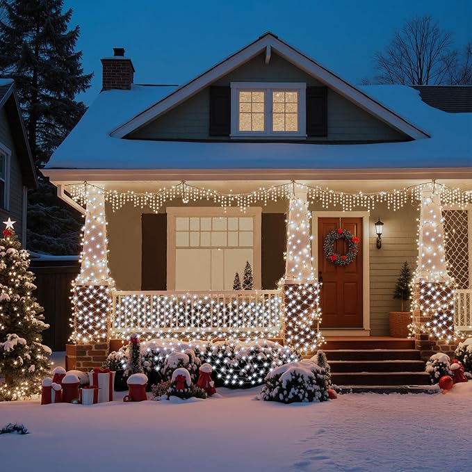 JOYIN 360 LED Christmas Net Lights, 6.5X 16.4FT Christmas Mesh Lights with 8 Modes, Connectable, Waterproof for Bushes Trees Yard Indoor Outdoor Xmas Decorations (Cool White)