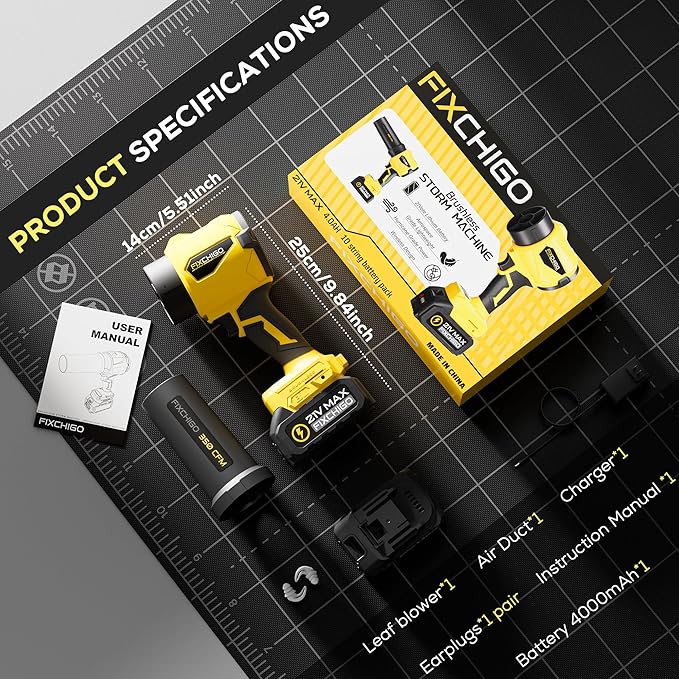 Cordless Leaf Blower, Brushless Dust Cleaner with 1 x 4.0Ah Batteries,3 Speed Modes,Handheld Leaf Blower for Lawn, Garage, Snow, Patio(Yellow)