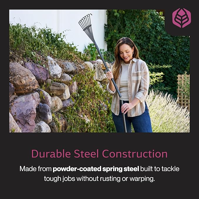 Yard Butler World’s Greatest Shrub Rake | Heavy Duty All Steel Rake with Ergonomic Garden Claw, 8 Free-Floating Tines & Long Metal Handle – Lawn, Yard, Bed, Landscape for Leaves, Grass & Debris, 8"