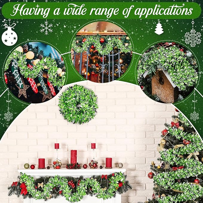 177 Feet Christmas Tinsel Garland Metallic Shiny Hanging Christmas Tree Tinsel Garland Ornaments for Indoor Outdoor Party Wedding Holiday (Lime Green White Silver)
