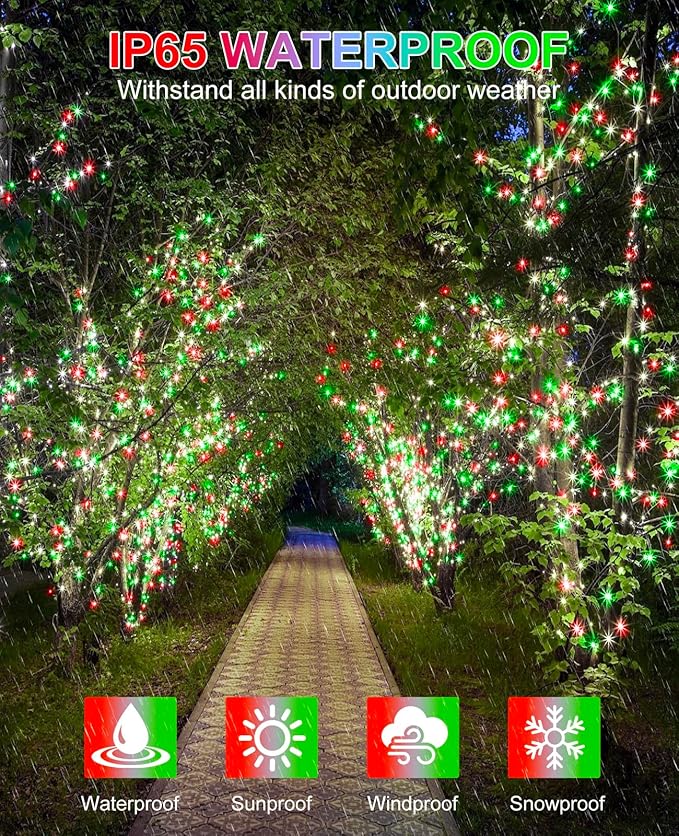 Red and Green Christmas Lights Outdoor, 80FT 240 LED Christmas Tree Lights Waterproof Plug in, 8 Modes Connectable Christmas Decorations Green Wire for Indoor Room Xmas Garden Party