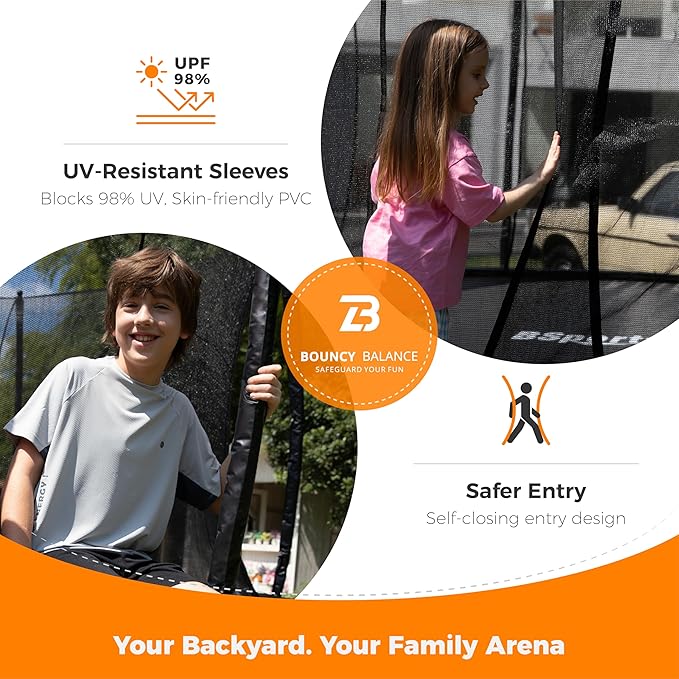Trampoline Outdoor 10FT 14FT 16FT with Enclosure, 6 Reinforced U-Shaped Legs with Center Support, ASTM Approved, Recreational Trampoline for Kids and Adults