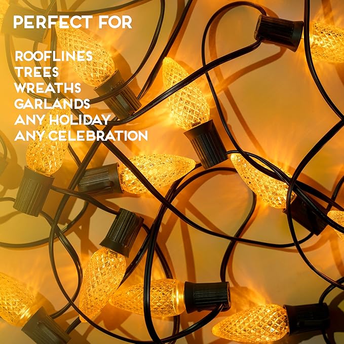 HLO Lighting Set of 500 Yellow C9 Faceted LED Christmas Light Bulbs for Indoor & Outdoor Use | Durable Replacement Bulbs