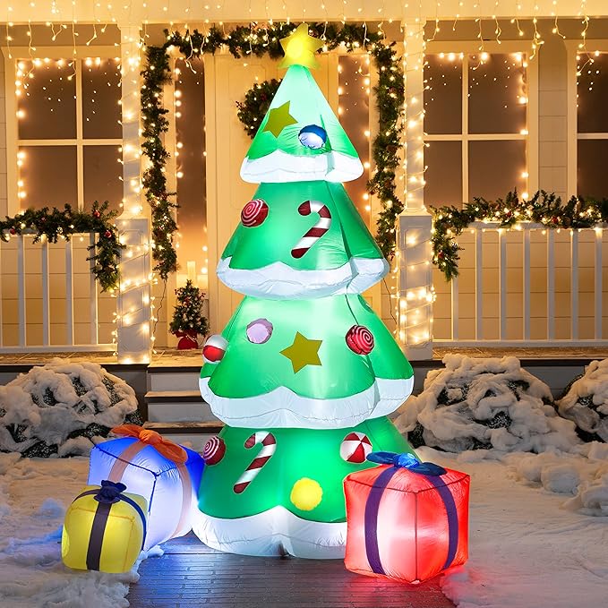 Joiedomi 7 FT Christmas Tree Inflatables Outdoor Decoration, Giant Christmas Inflatable Tree with 3 Gift Boxes with Build-in LEDs for Blow Up Xmas Decoration, Indoor Outdoor Yard Garden Lawn Décor