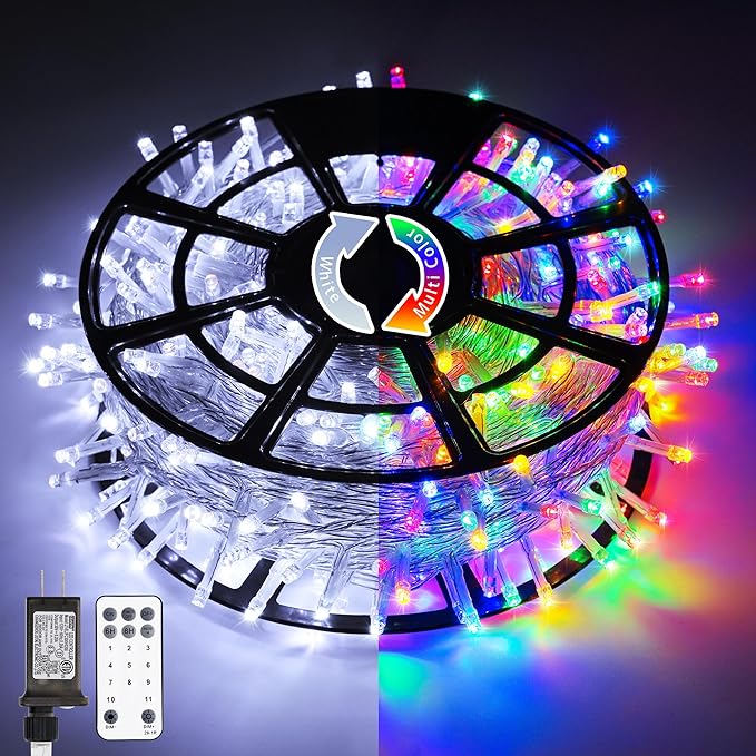 JMEXSUSS 600 LED Color Changing Christmas Lights Plug in, 168FT White & Multicolor String Lights with Remote, Christmas String Lights Outdoor Waterproof Clear Wire for Tree Xmas Decor