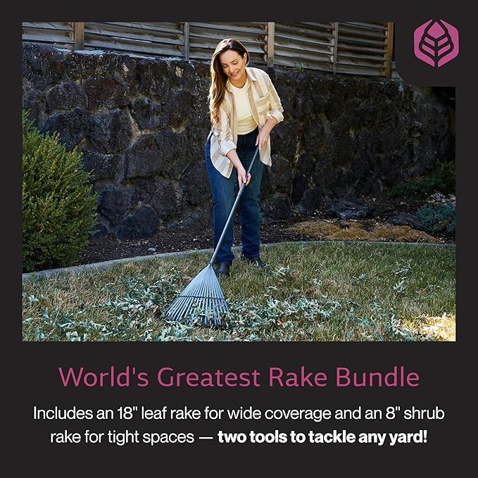 Yard Butler World’s Greatest Rake Set, ILT-208 - Garden Rake for Lawncare - Convenient Garden Cleaning Accessory - Lightweight Wooden Handle - Steel Tines - Easy to Maneuver