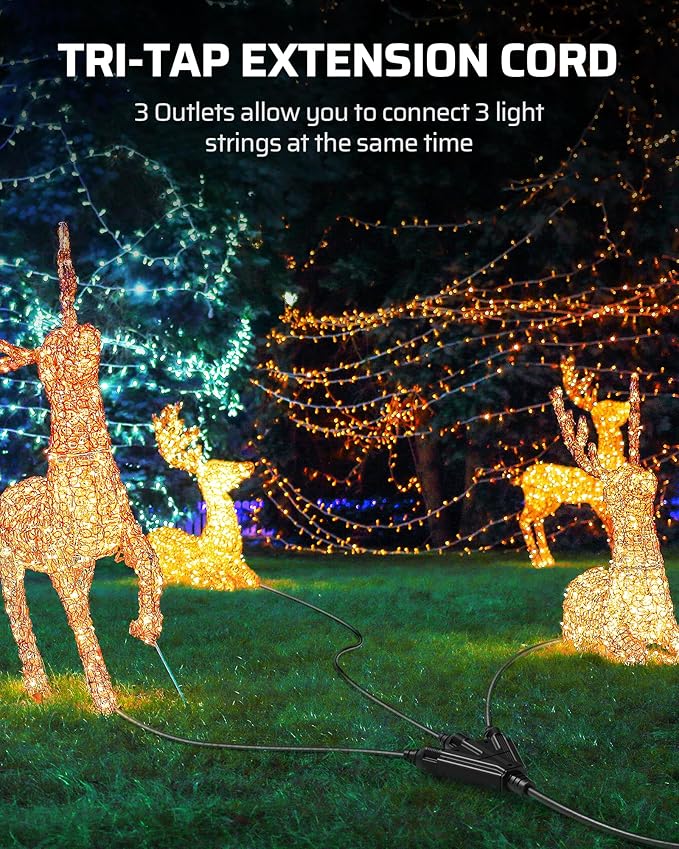 DEWENWILS 15FT Outdoor Extension Cord, Tri-Tap Extension Cord Splitter, 3 Outlet 16/3 SJTW Power Cable for Landscape Lighting Halloween String Lights, 13A/125V/1625W, ETL Listed, Black, 1 Pack