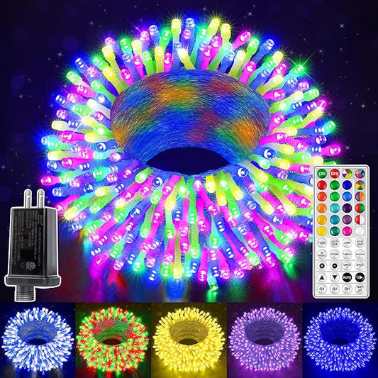 Ollny RGB Christmas Lights 200 LEDs 66 FT, 130 Modes Color Changing Connectable Christmas Lights with Remote, Timer & Waterproof, Indoor Clear Wire Xmas String Light for Outdoor House Decorations