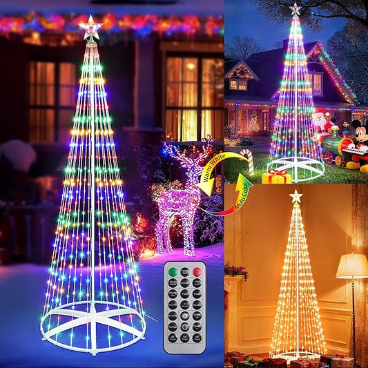 iBaycon Christmas Tree Star Lights, 8.2FT 406 LEDs Color Changing Artificial Lights with Remote Control Timer Outdoor Waterproof for Home Party Christmas Decorations (Warm White to Multicolor)