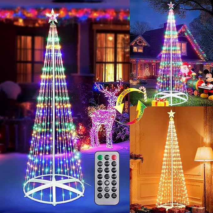 iBaycon Christmas Tree Star Lights, 6.9FT 298 LEDs Color Changing Artificial Lights with Remote Control Timer Outdoor Waterproof for Home Party Christmas Decorations (Warm White to Multicolor)