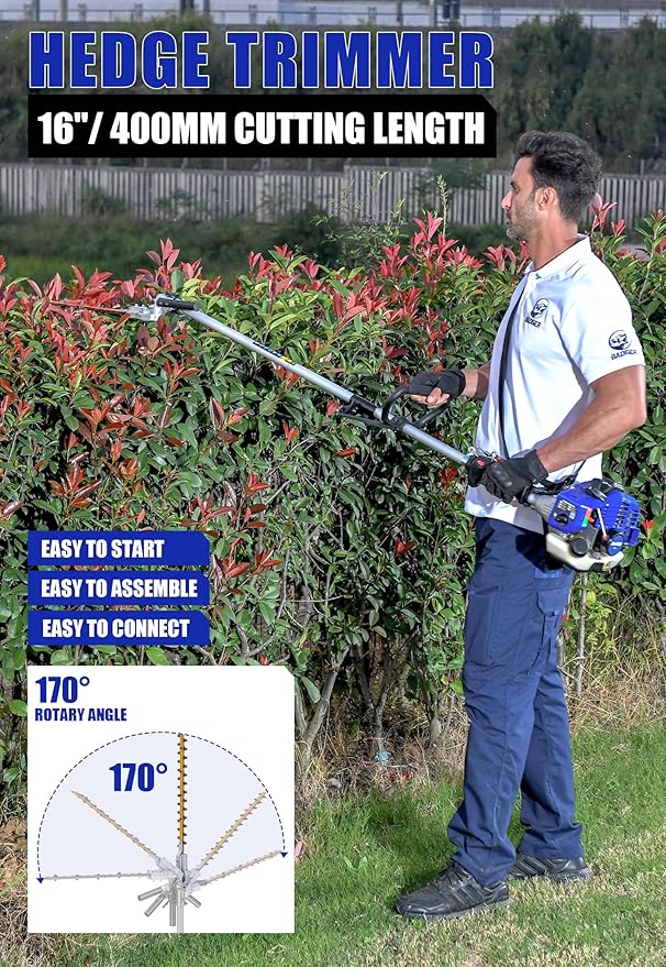 WILD BADGER POWER 26cc Weed Wacker Gas Powered, 4 in 1 String Trimmer, Wheeled Edger, Hedge Trimmer and Brush Cutter Blade, Multi Yard Care Tools, Rubber Handle & Shoulder Strap Included