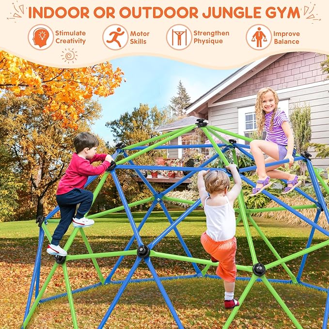 Climbing Dome, 10FT Geometric Dome Climber Jungle Gym Playground Backyard for Kids, 2024 Upgraded Model Indoor Outdoor Toddler Play Equipment, Safety Certified, Easy Assembly