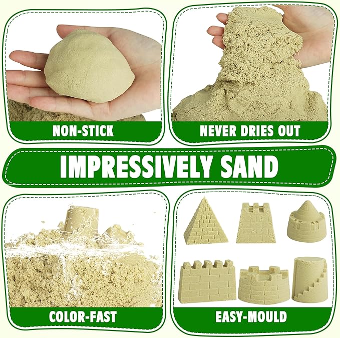 Sand Construction Kit with Big Foldable Sandbox and 2.2lbs Moldable Sensory Play Sand, Truck Toys Including Castle Molds and Other Accessories - 36Pc Set for Kids 3+