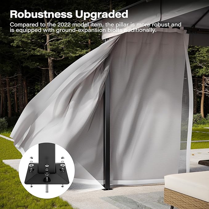 LAUSAINT HOME 10x13ft Outdoor Patio Gazebo with Double Roof, Heavy Duty Waterproof Gazebo Canopy Tent with Mosquito Netting for Backyard, Garden, Lawn & Wedding, Grey