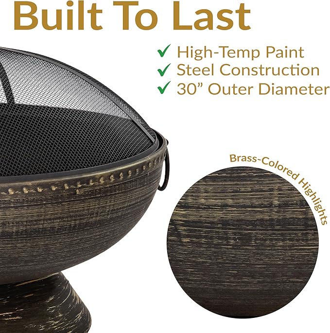 Sunnydaze 30-Inch Large Outdoor Fire Pit - Wood Burning Fire Pit for Outside with Poker and Screen - Black Finish - Regal Cauldron