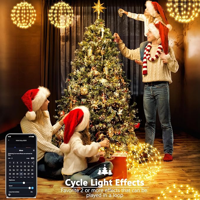 Joomer Smart RGB Christmas Hanging Ball Lights, 12in 108 LED Foldable Color Changing Xmas Light, App and Remote Control, Waterproof Outdoor Fairy Globe Lights for Christmas Decor (Non-Connectable)