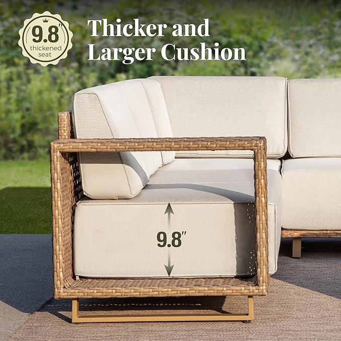 Outdoor Patio Furniture Set, 8 Piece Outdoor Rattan Wicker Couch, Conversation Sets with 2 Swivel Sofas, 2 Leg Sofa, 2 Armchairs and 2 Ottomans for Deck Backyard Lawn