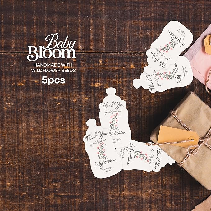 Baby Bottle Shaped Seed Paper – 5Pcs Pink Baby Shower Favors for Guests with Wildflower Seeds, Writable & Plantable, Gender Reveal, Birthday Gifts for Guest
